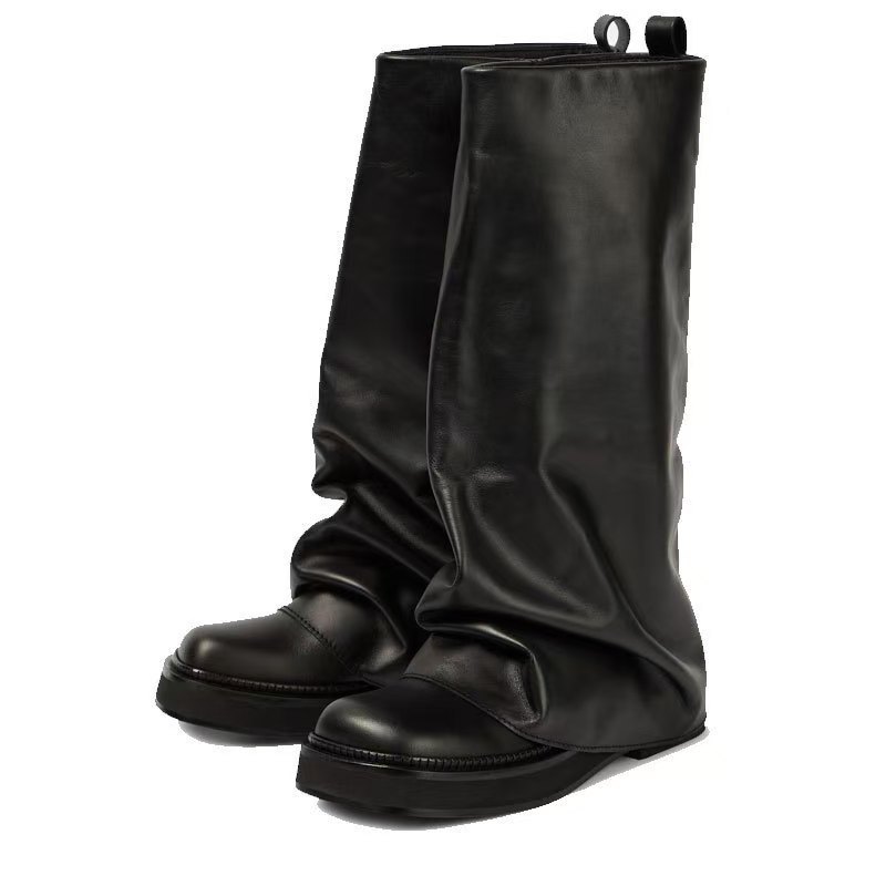 Fashionable Womens Metallic Knight Flat-Heel Boots