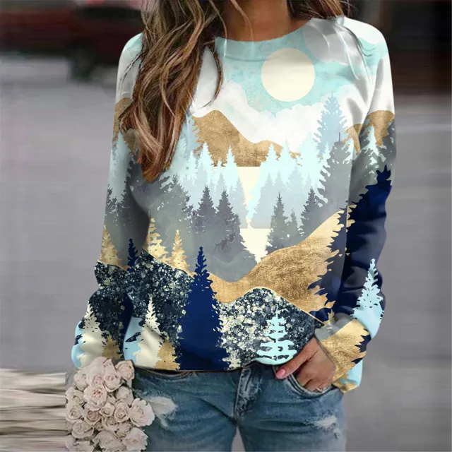 Women's Fashion 3D Casual Round Neck Sweater Baggy Coat Hjq Ywt138 - Shop at LoveMi