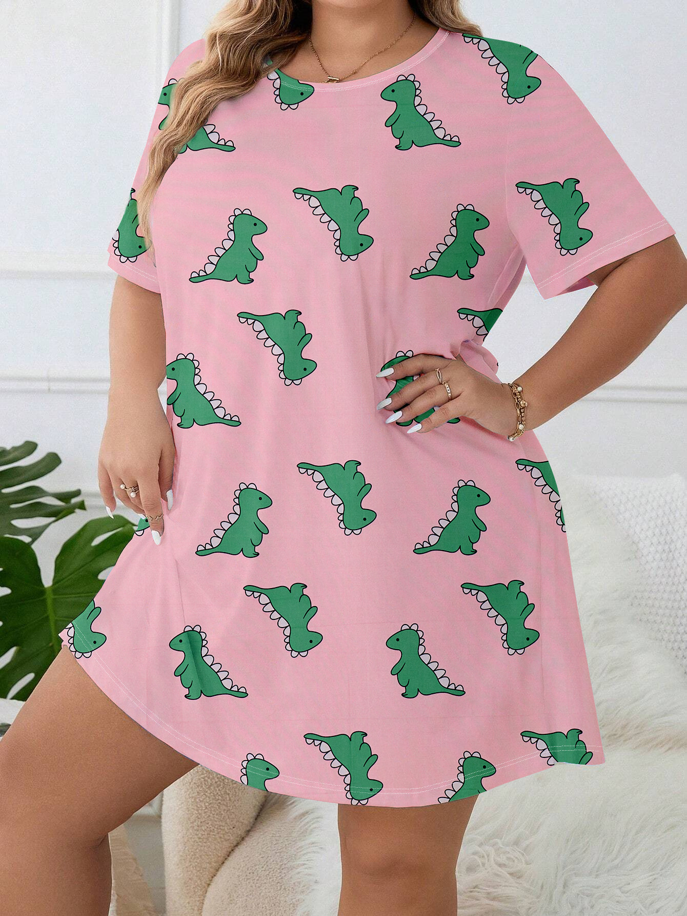 Women's Fashion Dinosaur Print Short Sleeve Pajamas