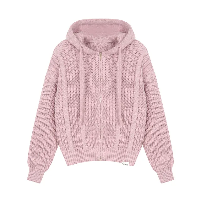 American Idle Style Twist Knitted Hooded Sweater Pink - Shop at LoveMi