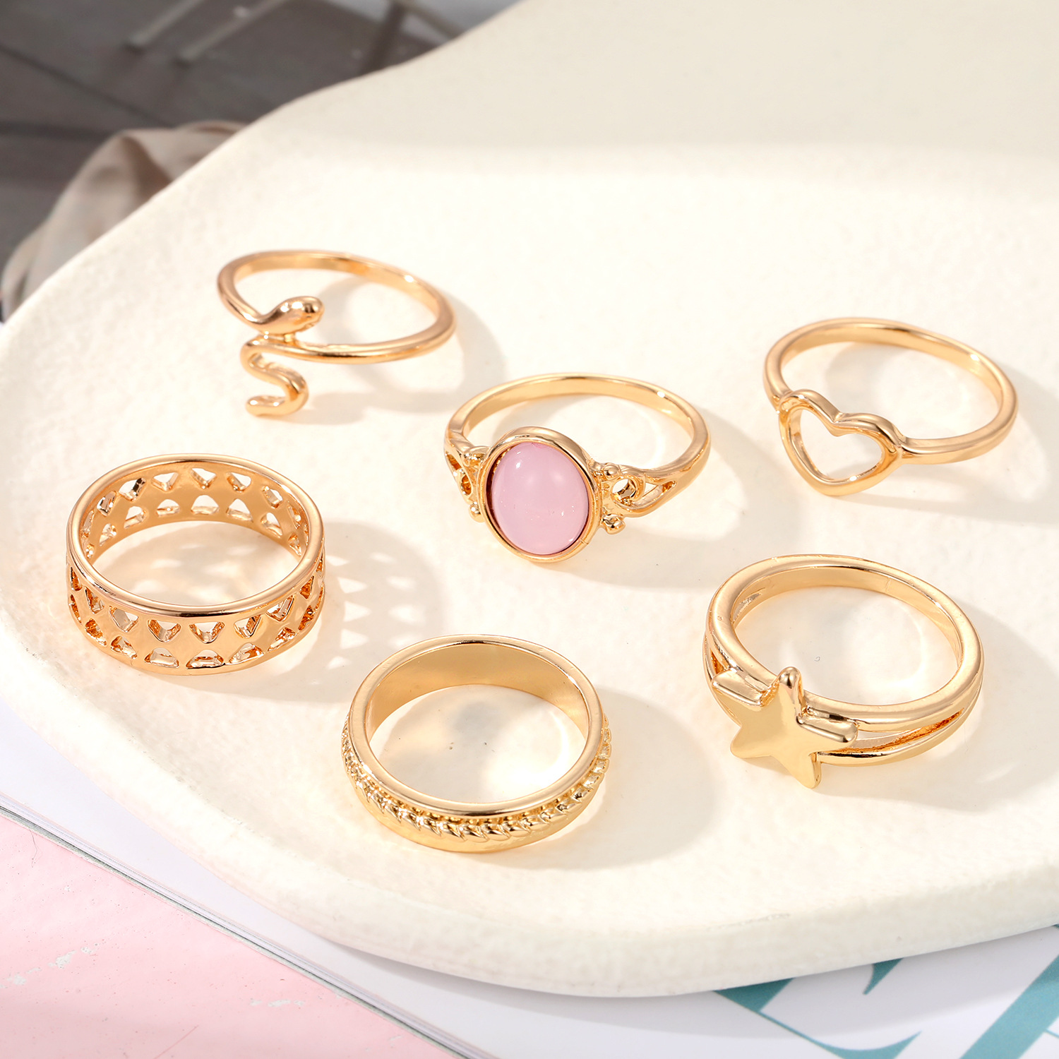 European And American Love Metal Ring Set Minority Simple Style Fashion High Sense Ornament 6-piece Set