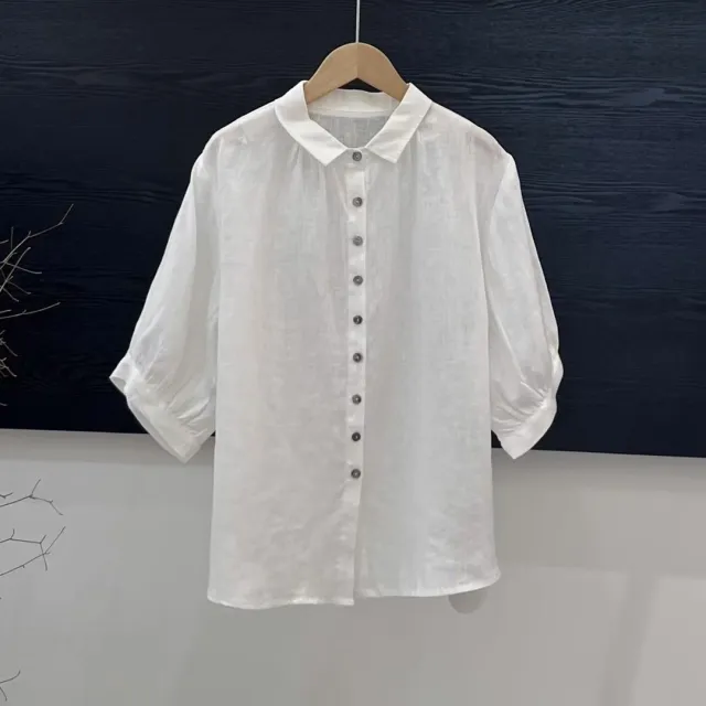 Artistic Versatile Breathable Solid Color Linen Women's Shirt White - Shop at LoveMi