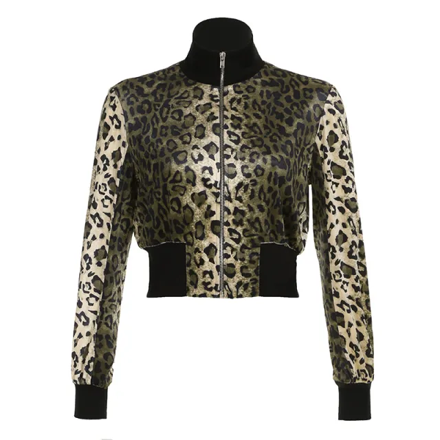 European And American Style Leopard Print Gradient Turtleneck Jacket Black - Shop at LoveMi