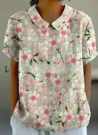 Digital Printing Loose Casual Women's T shirt Polo Shirt 6Style M - Shop at LoveMi