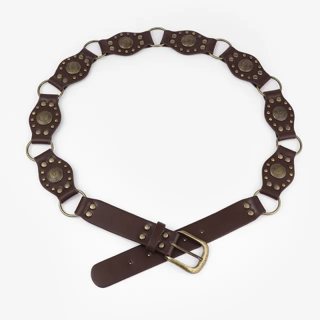 Retro American Rivet Belt Personality Trendy Punk Metal Buckle Waist Belt Dark Brown - Shop at LoveMi