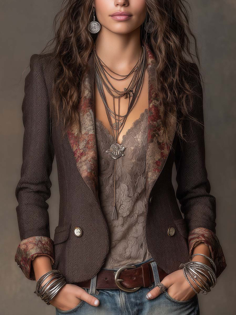 Women's brown floral blazer product image 4