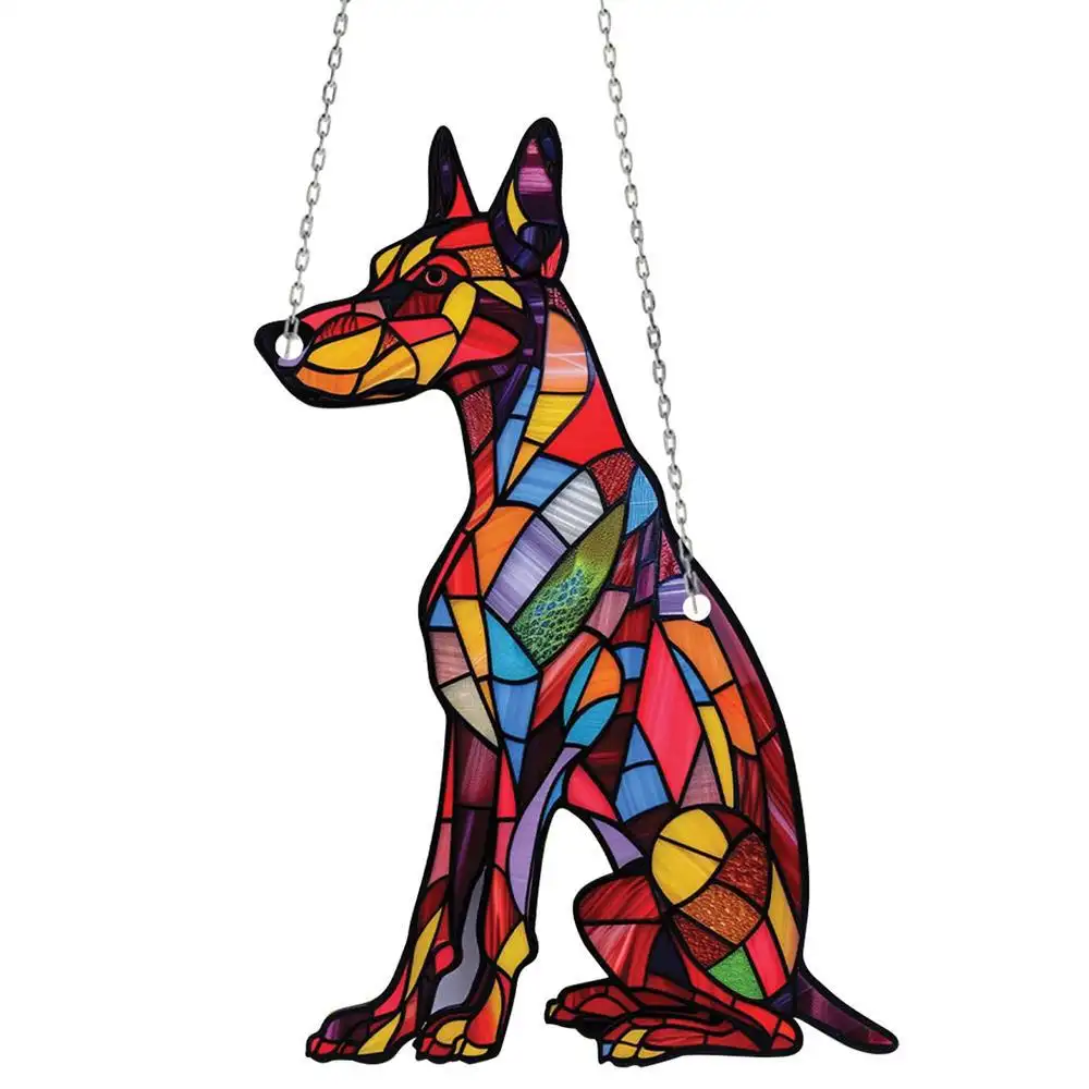 Pet Dog Color Acrylic Pendant Gift Window Hanging Sun Catcher Chain