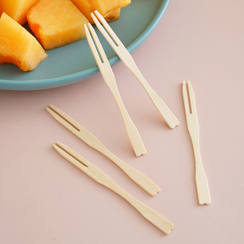 Household Disposable Two-prong Small Fork, Solid Wood Fruit Skewer