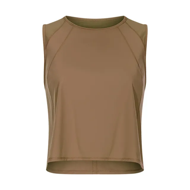 Sleeveless Vest Cropped Short Sexy Back Hollow out Quick drying Breathable Sports Casual Yoga Clothes Tsuyuri Kumin Colors - Shop at LoveMi