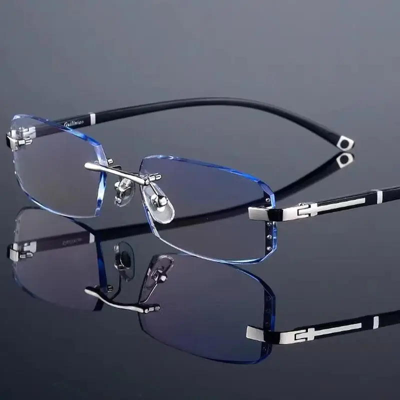 Diamond Rimmed Frameless Reading Glasses - Blue