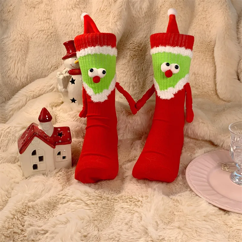 Women's Cute Fashion Couple Magnetic All-match Tube Socks - Christmas Hat Hand Socks