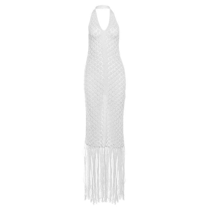 Solid Color Temperamental Tassels Dress Women White - Shop at LoveMi