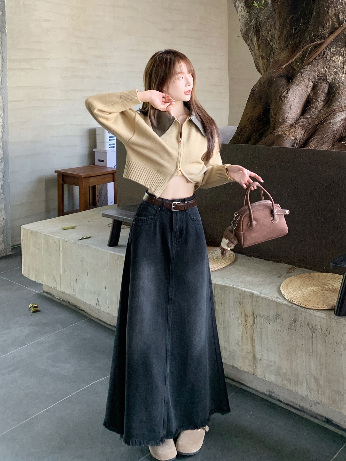 Spring And Autumn Korean Style High Waist Denim Midi Skirt Women's Retro Washed Frayed Edges 92790af1 Cad9 47a4 Ae89 8628964afc84