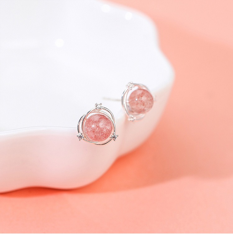 925 Sterling Silver Strawberry Quartz Zircon Stud Earrings