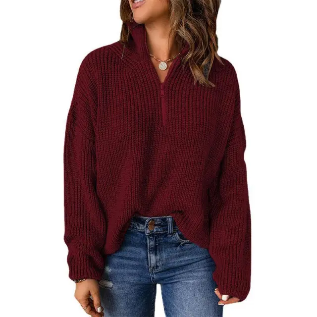 Women's Turtleneck Autumn And Winter Pullover Knitted All matching Sweater Wine - Shop at LoveMi