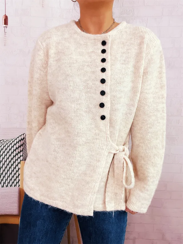 Elegant Commuter Single breasted Strap Knitwear Slim Fit Sweater Apricot - Shop at LoveMi