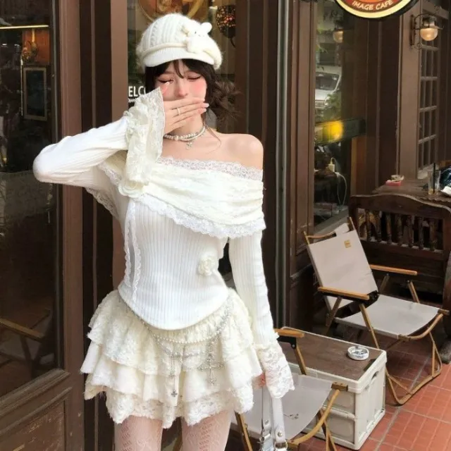 Korean style Lace Floral Sweet And Spicy Long sleeved Base Shirt Floral - Shop at LoveMi