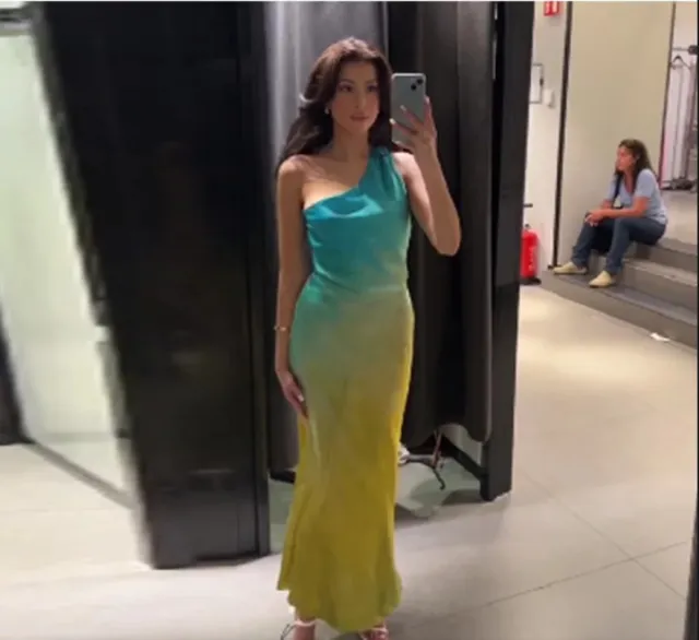 Women's Asymmetric Silk Satin Texture Backless Fashion Dress Blue Gradient - Shop at LoveMi