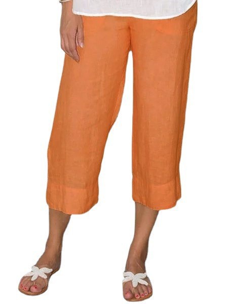 Solid Color Cotton And Linen Women's Simple Loose Casual Cropped Pants Orange - Shop at LoveMi