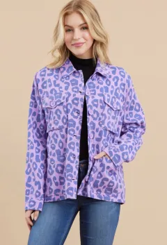 Casual Fashion Printing Long Sleeve Loose Pockets Shirt - Purple - View 1