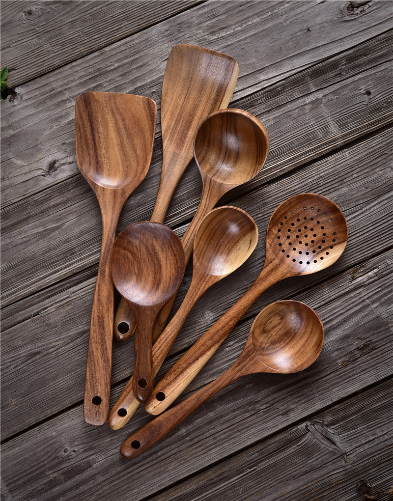 Title 8, Non Stick Teak Cooking Spatula Set Of Seven Pieces