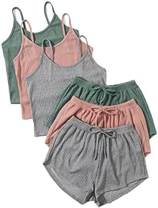 Women's Rib Knitted Crop top Spaghetti strap Lace up Shorts Suit Green - Shop at LoveMi