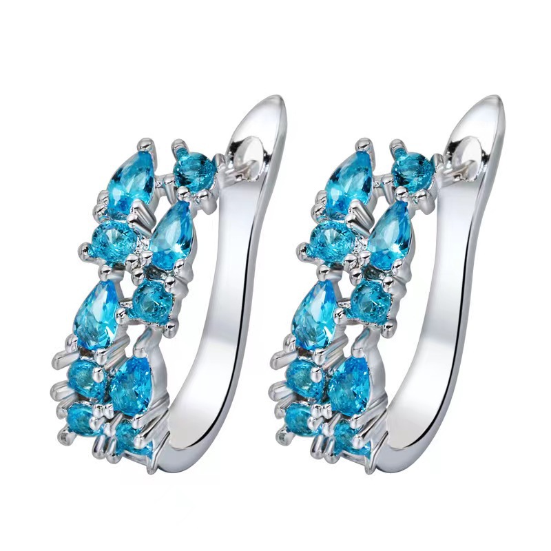 Zircon Ear Clip Luxury Earrings for Women. Product information: Treatment Process: Electroplating Color: colorful, pink, green, sky blue Applicable people: women Material: Alloy Shape: drop-shaped. Packing list: Earrings *1pair. Product Image.