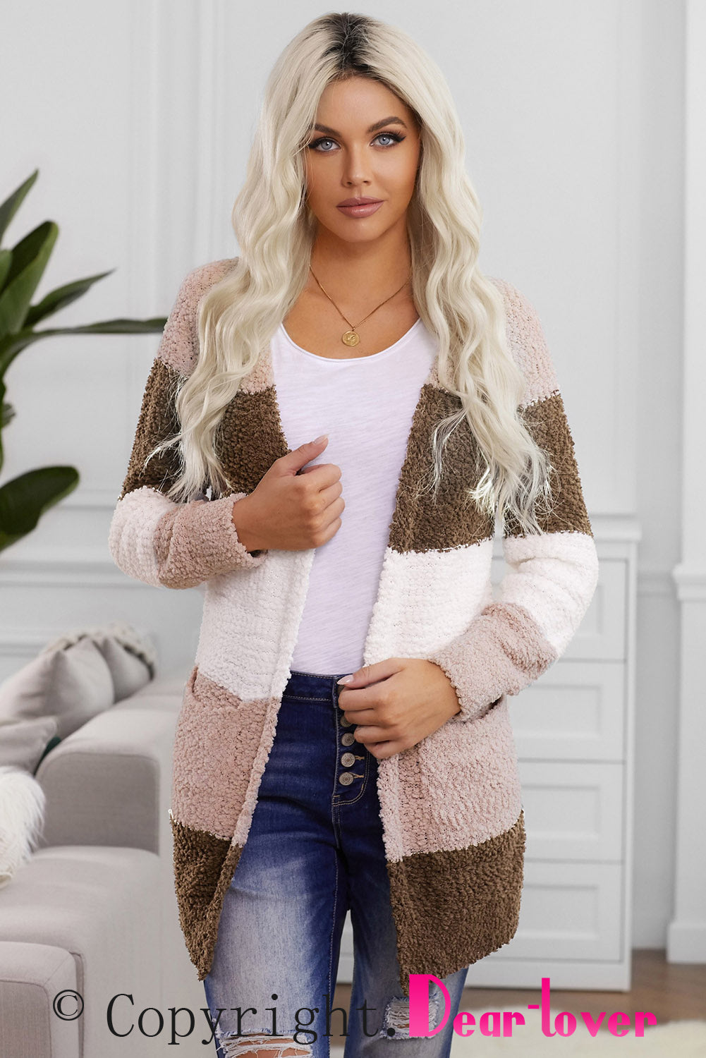 Shiying Knitted Simple Mid-length Women's Cardigan