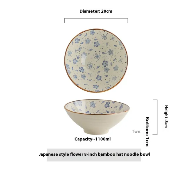 Noodle Bowl Household Ceramic Bamboo Hat Soup Bowl Falling Flower - Shop at LoveMi
