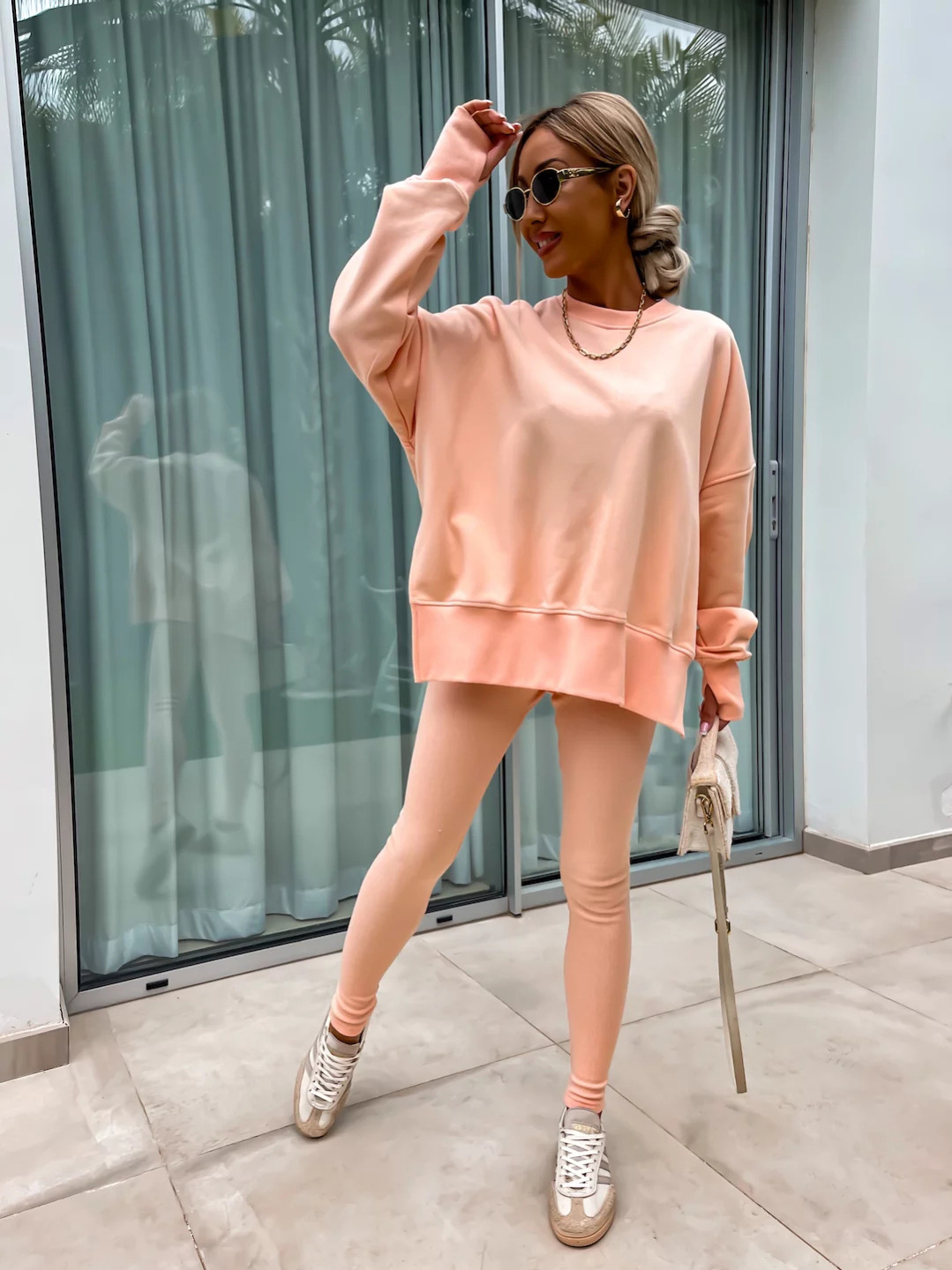 Casual Loose Sweater Suit with Tight Trousers. Product information: Color: apricot, red, khaki, pink, blue, purple, orange, green, black Sleeve type: regular sleeve Pants length: trousers Main fabric composition: Polyester (polyester fiber) Size: S,M,L,XL