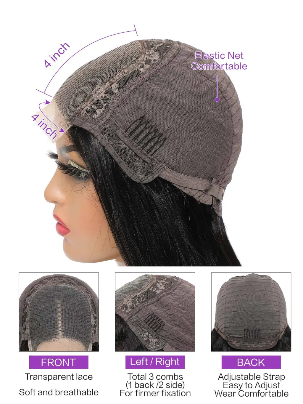 Front Lace Wig Human Hair Wig - 150 Density 4X 4