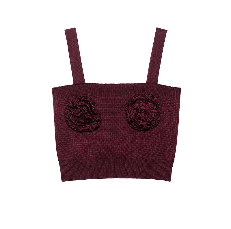 Wool Blend Rose Applique Top Shorts Knitted Cardigan