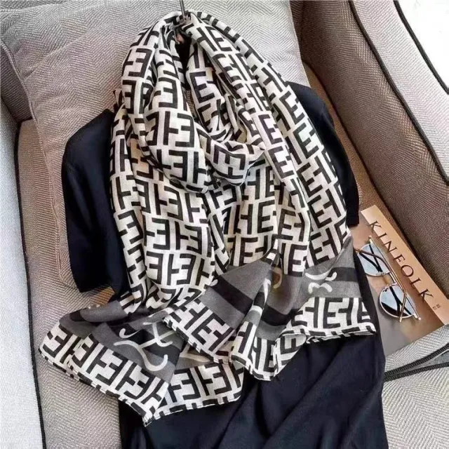 Printed Cotton And Linen Scarf Warm Outer Shawl Et Gray White - Shop at LoveMi