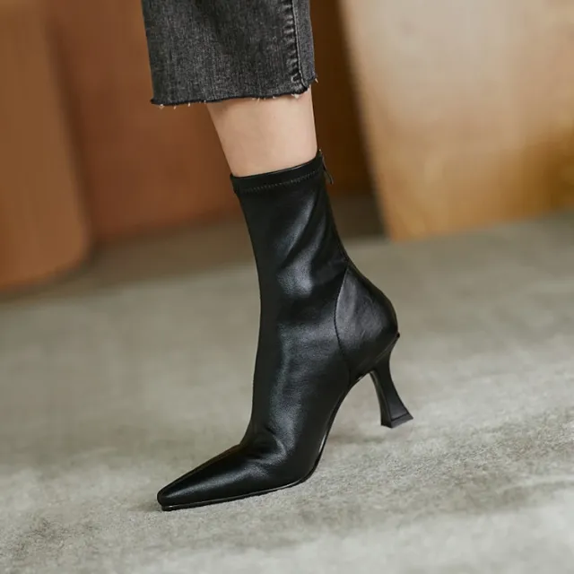 High Heel Stretch Pointed Ankle Boots Women Black - Shop at LoveMi