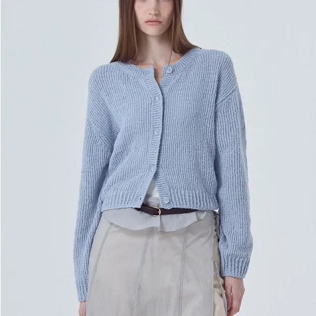 Women's Long Sleeve Round Neck Button Solid Color Sweater Blue - Shop at LoveMi