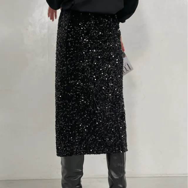 Sequins Skirt Party Sheath High Waist Slit Midi Skirt Black - Shop at LoveMi