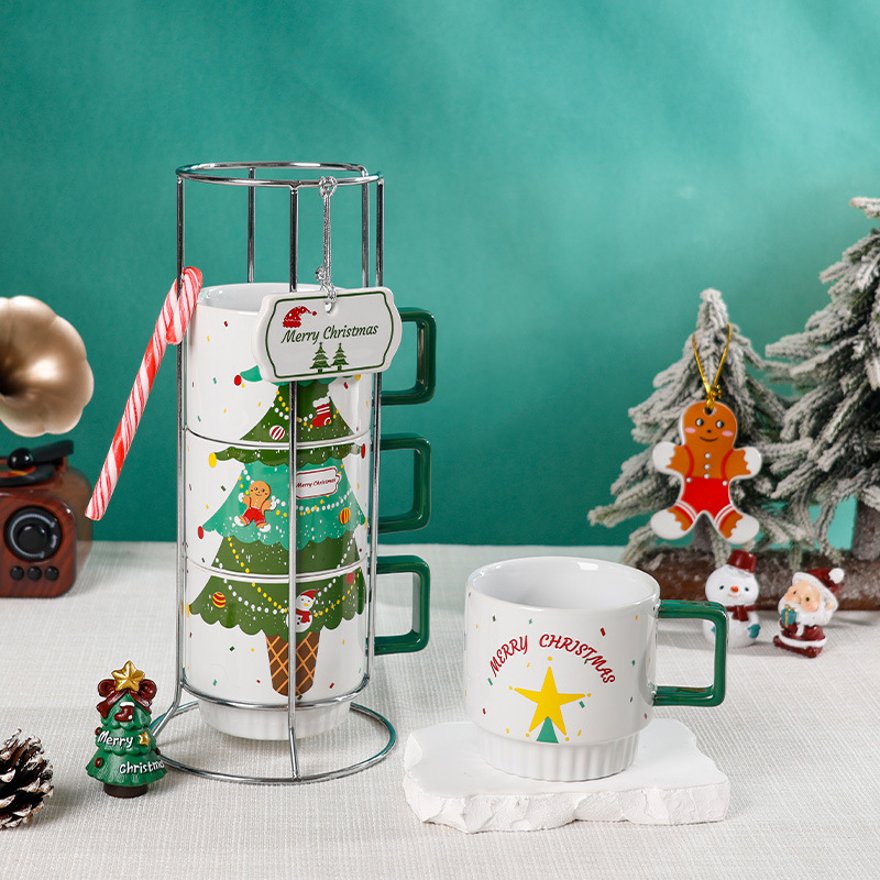 Stacked Cup Set Christmas Tree Creative Porcelain Cup