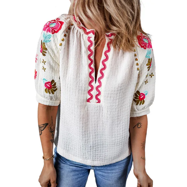 Spring New Multi Color Half Casual Style Embroidered Chiffon Shirt Women Lc25127726P1 - Shop at LoveMi