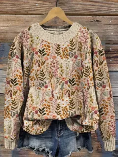 Abstract Style Printed Drop-shoulder Long-sleeve Women's Sweater - Adh1A2404129-L - View 1