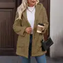 Hooded Solid-Color Cardigan With Buttons, Long-Sleeve Casual Jacket view 7