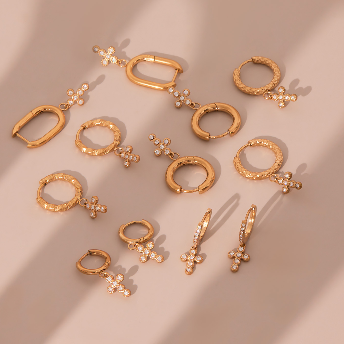 Classic Minimalist Cross Micro-pave Zircon Pendant Earrings