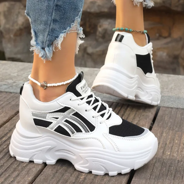 Women's Platform Lightweight Dad Shoes Wedge Sneakers Black - Shop at LoveMi