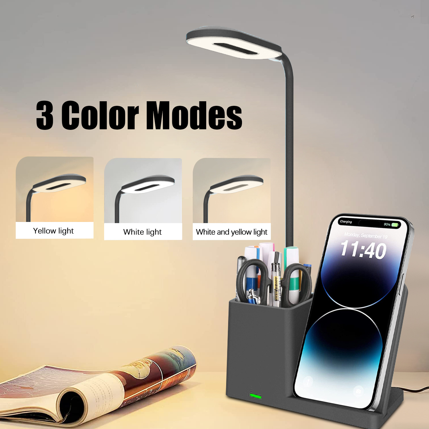 Three-in-one Wireless Charger Desk Lamp Pen Holder 15W Fast Wireless Charger Electricity