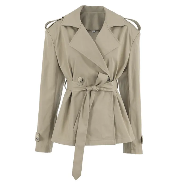 Trendy Casual Lace Up Waist tight Mid length Khaki Trench Coat For Women Khaki - Shop at LoveMi