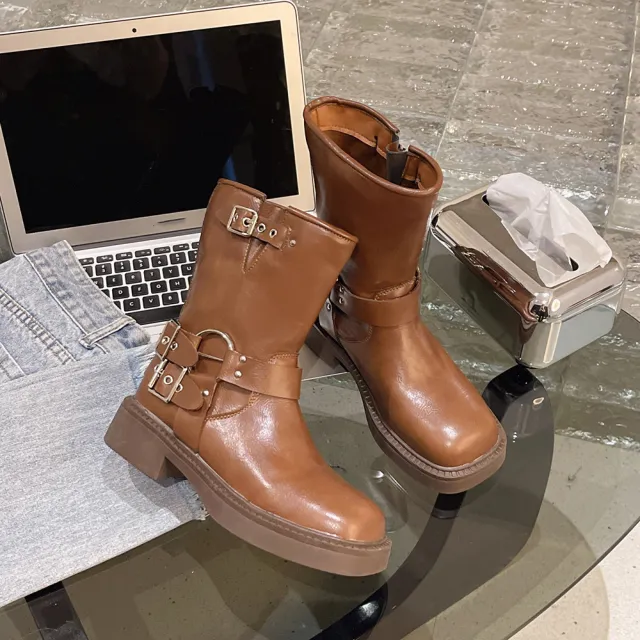 Simple Thick soled Martin Boots For Women Brown - Shop at LoveMi