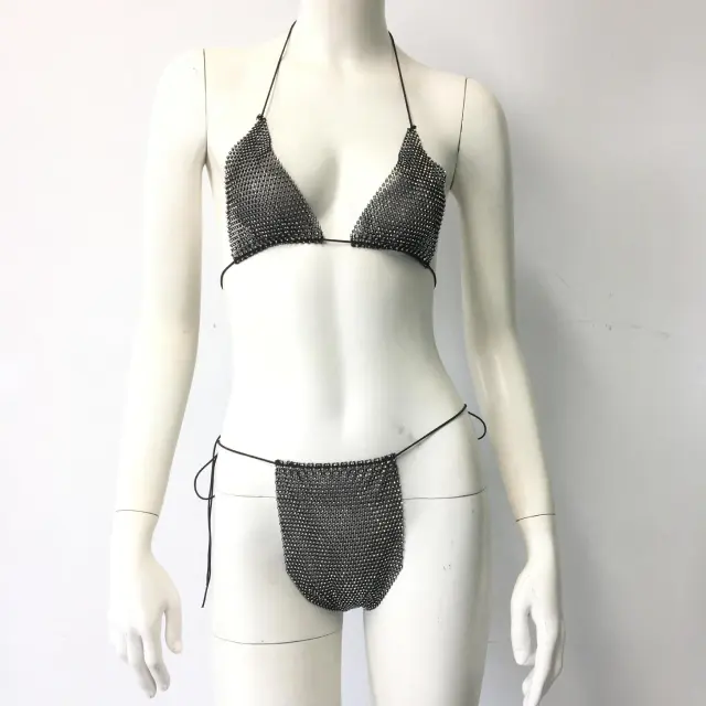 Sexy Stretch Fishnet Rhinestone Tight Group Suit Bikini Suit - Shop at LoveMi