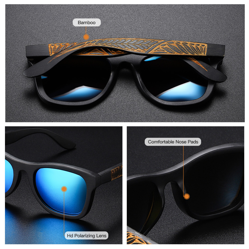 Bamboo Wood Glasses Brushed Black Frame Pattern Leg - Image 2