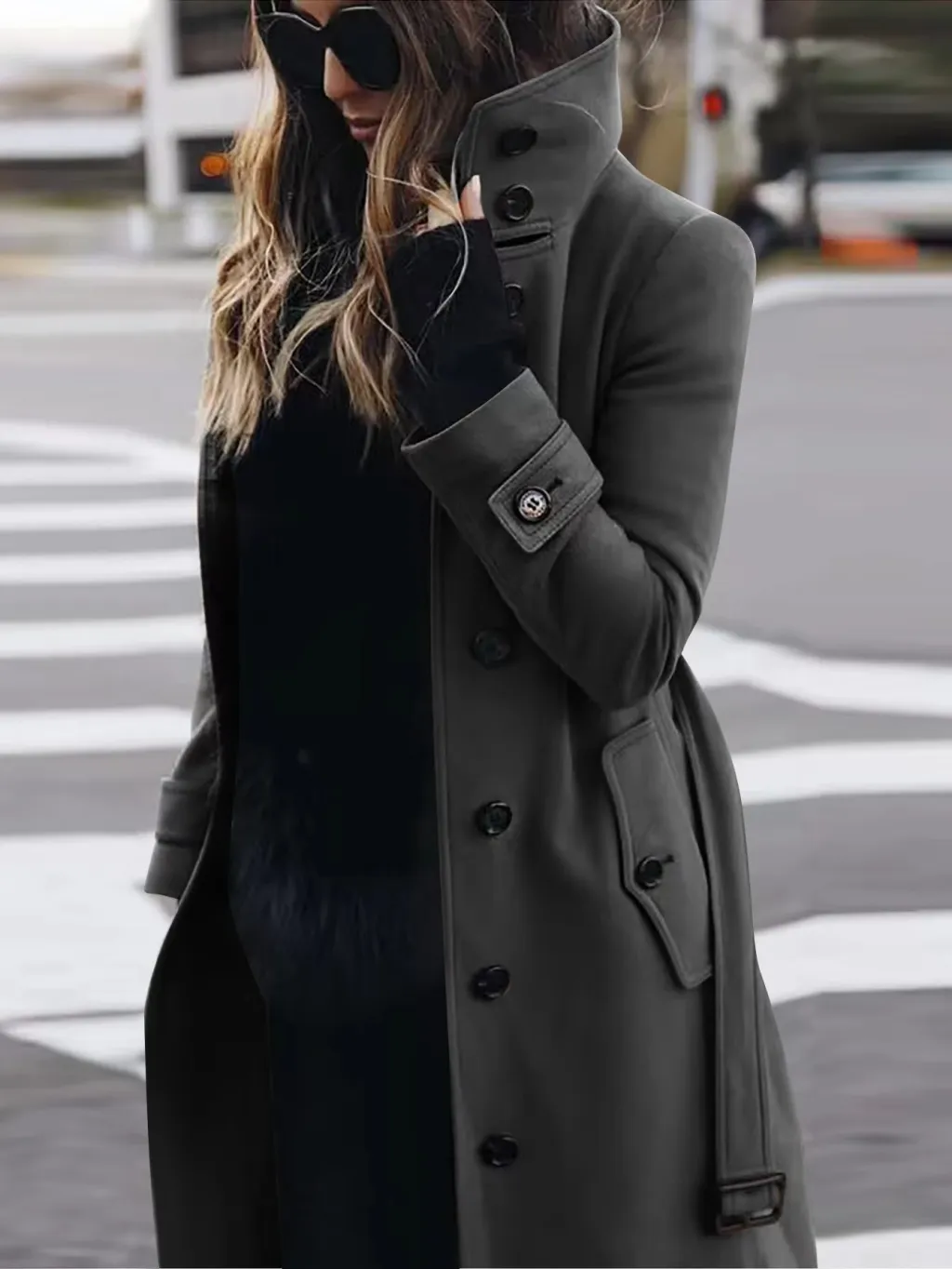 Autumn Winter New Woolen Coat Women's Slim Fit Cardigan Large Coat Women Long Sleeve Single Breasted Stand Collar Woolen Coat - Tan