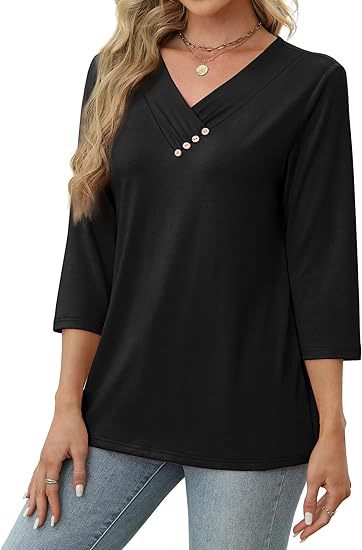 Black autumn button v-neck women’s casual pullover