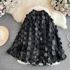 Retro High Waist Mid-length Three-dimensional Flower Mesh Skirt - Black - View 1